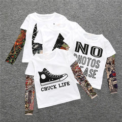 Fake Tattoo Sleeve Hip-Pop Boys T-Shirts Long Sleeve 100% Cotton Fashion Baby Boy Clothes Children Jersey 1 2 3 4 5 6 7 Year Top