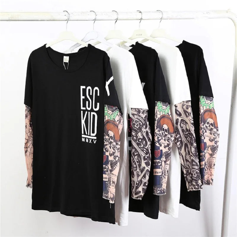 Fake Tattoo Sleeve Hip-Pop Boys T-Shirts Long Sleeve 100% Cotton Fashion Baby Boy Clothes Children Jersey 1 2 3 4 5 6 7 Year Top