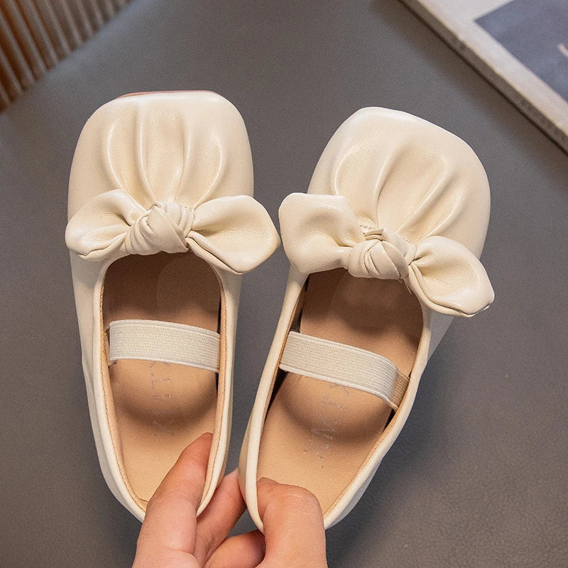 Baby Girls Leather Shoes 2023 Autumn Comfortable Soft Sole Children Casual Shoes Fashion Simple Bow Princess Shoes Size 23-33