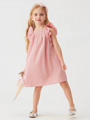 Summer Toddler Girl Dresses 0-5Y Children Girls Cute and Sweet Little Flying Sleeves Dress Sleeveless Solid Dress